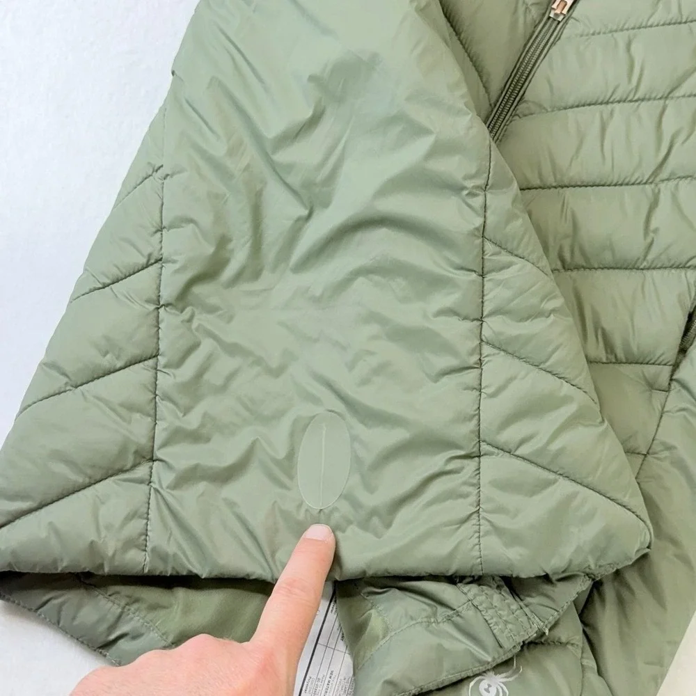 Spyder Womens Sage Green Hooded Puffer Jacket Chevron Quilted Size‎ Small - Picture 9 of 12
